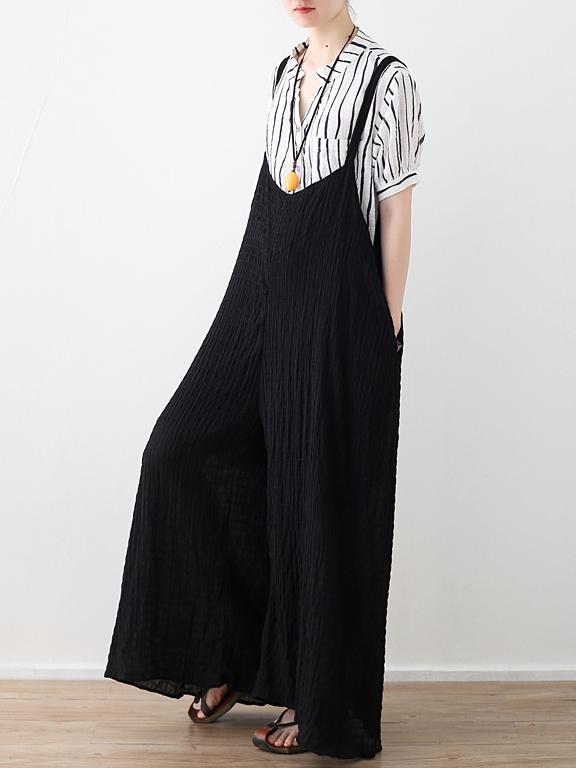 Loose Black Wide Leg Jumpsuits