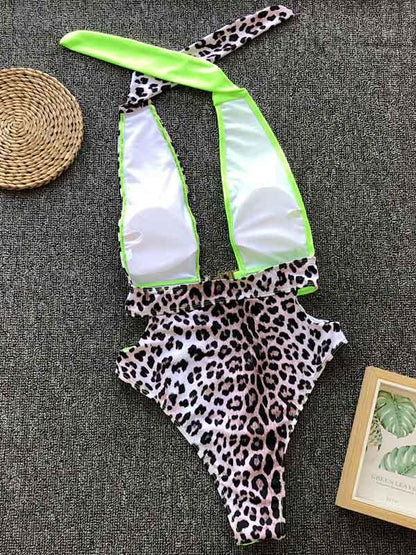 Backless Contrast Buckle One Piece Swimsuit