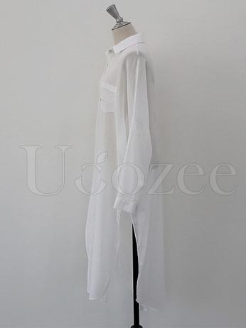 Loose Split-side Light White-shirt