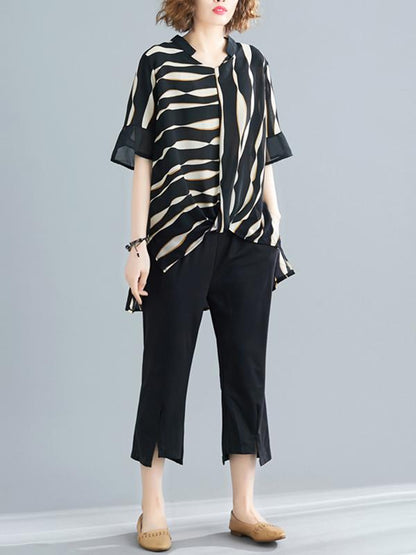 Loose Irregular Stripe Wide-leg Suit