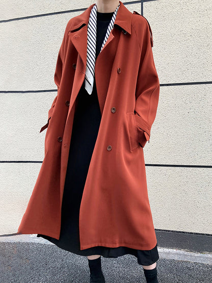 Chic Solid Color Buttoned Tied Notched Collar Long Sleeves Trench Coat