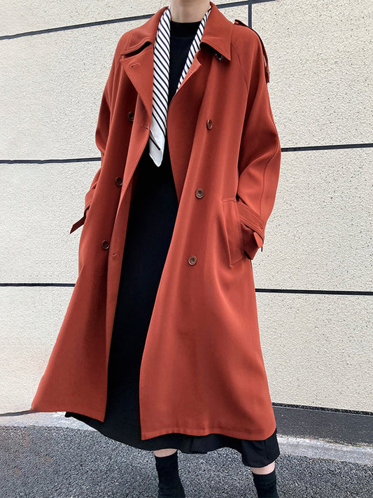 Chic Solid Color Buttoned Tied Notched Collar Long Sleeves Trench Coat