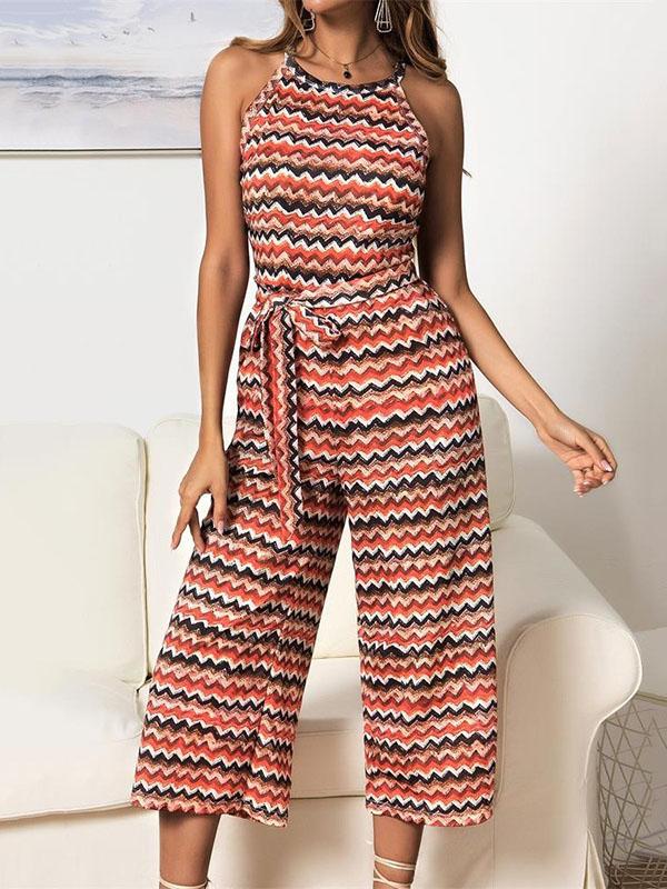 Striped Printed Sleeveless Jumpsuits