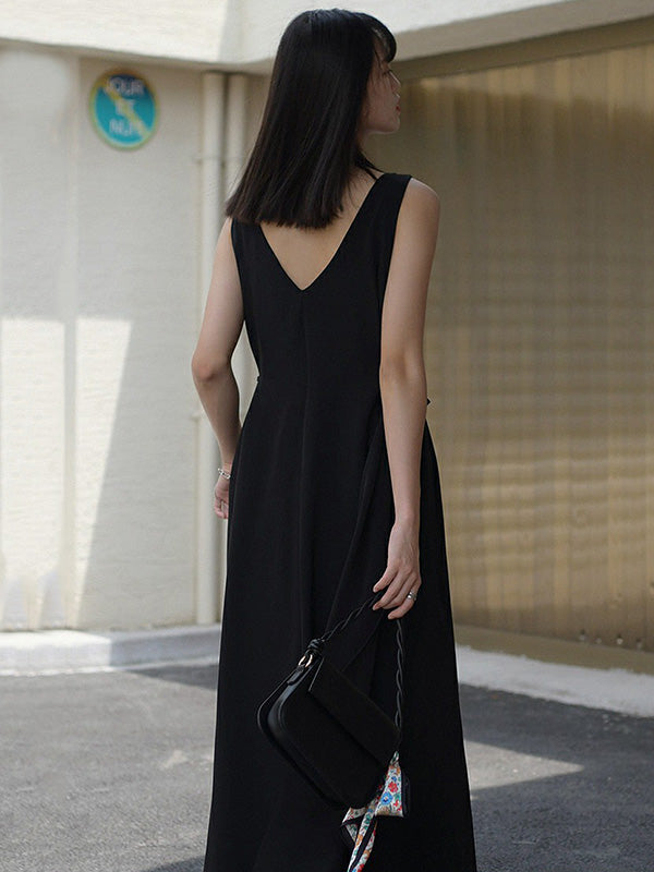 Urban Casual Brown&Black Sleeveless Midi Dress