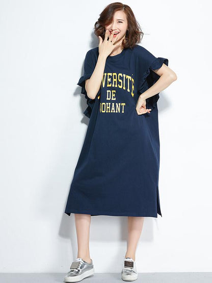 Falbala Letter Short Sleeves Dress
