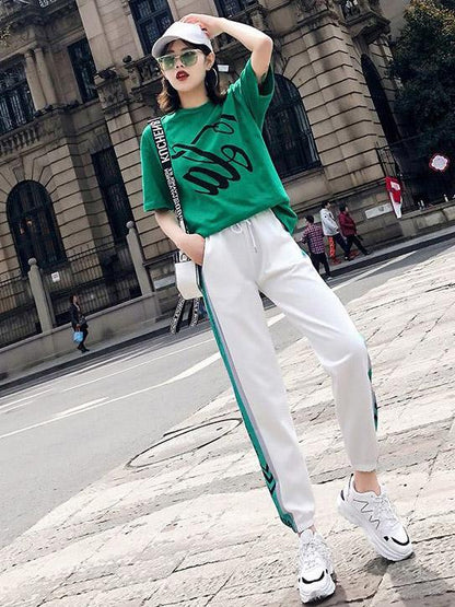 Fashion Printed Short Sleeves Casual Sport Suit