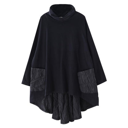 Buykud Casual Pleated Patchwork Irregular Hem Loose Dress