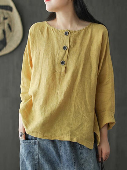Artistic Retro Solid Shirt Blouse Tops