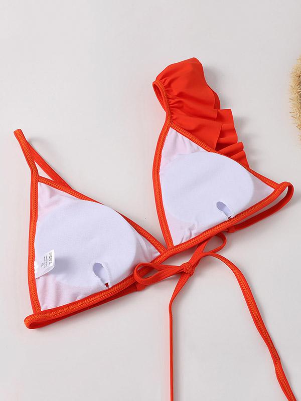 Asymmetric One-Shoulder Solid Color Split Bikini Swimsuit