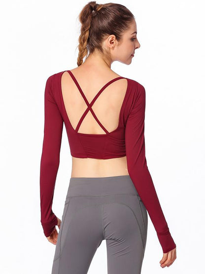 Cross-back Long-sleeve Sports Tees & Tanks