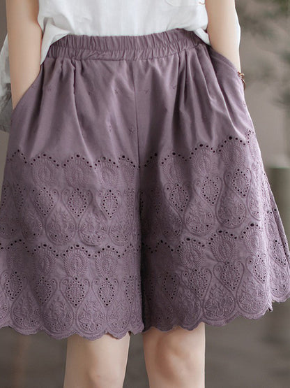 Vintage Artistic Retro Hollow Embroidered Shorts