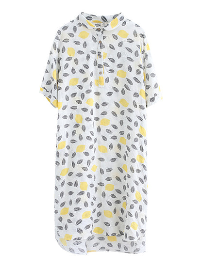 Artistic Retro Loose Contrast Color Printed Midi Shirt Dress