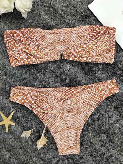 Sexy Strapless Snake Print Bikini Set