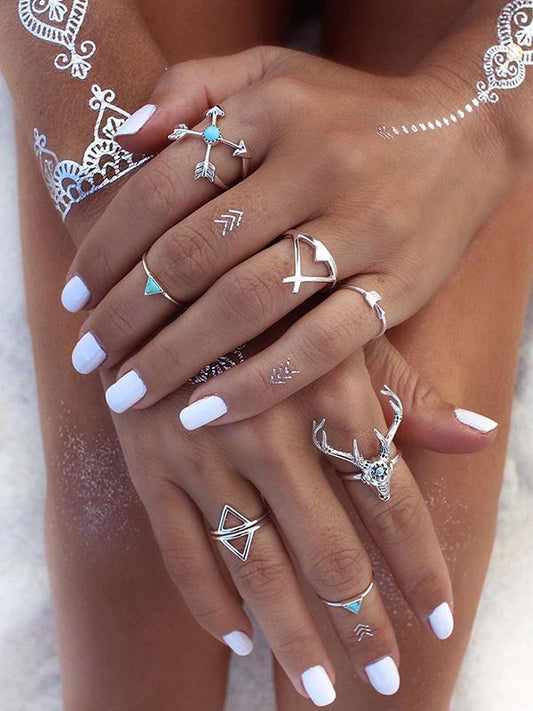 Gypsy 7PCS Elk Pattern Turquoise Rings Accessories