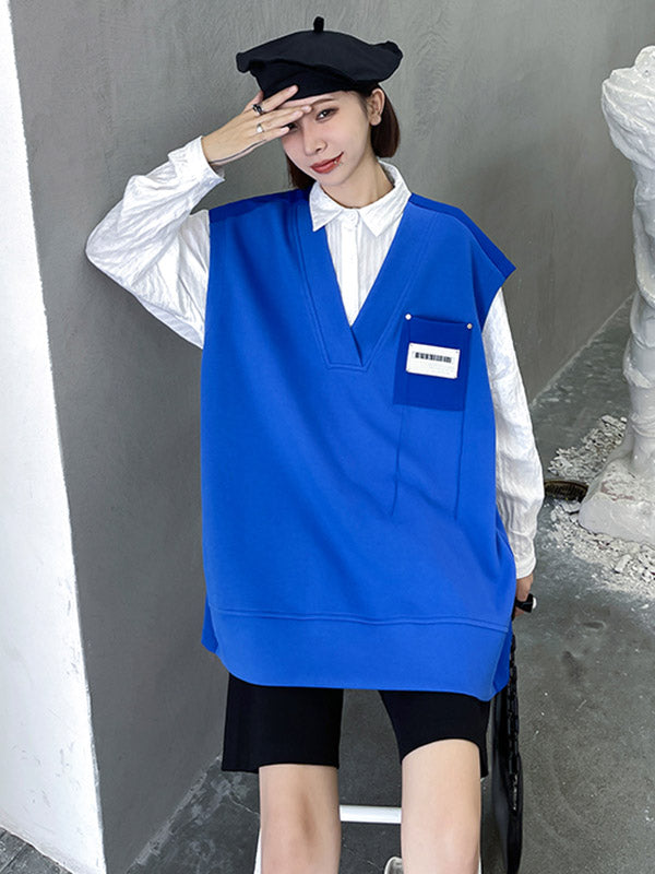 Simple Asymmetric V-Neck Sleeveless Vest Outerwear