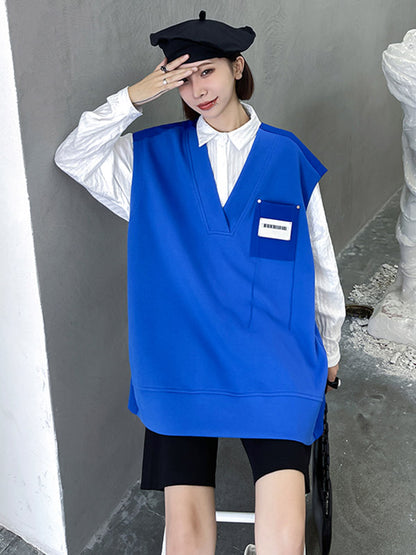 Simple Asymmetric V-Neck Sleeveless Vest Outerwear