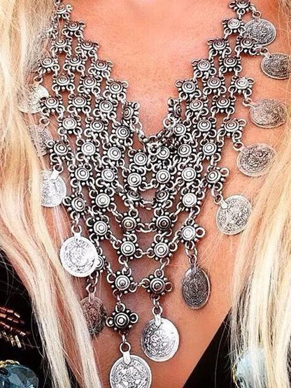 Vintage Bohemia Coin Tassels Collar Necklaces Accessories