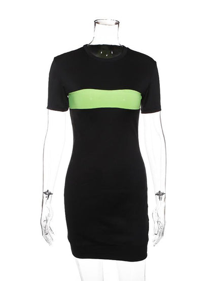 Contrast Color Short Sleeve Mini Dress