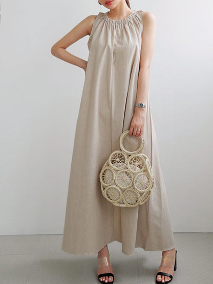 Urban Solid Color Sleeveless Cotton A-Line Maxi Dress