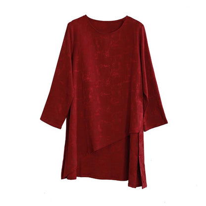 Buykud Simple Loose Irregular Hem Jacquard Shirt