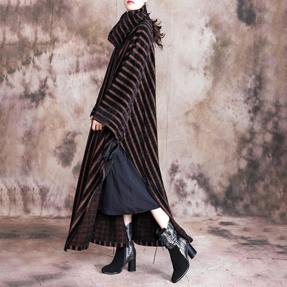 Buykud Loose Split Hem Bat Sleeve Casual Stripe Dress