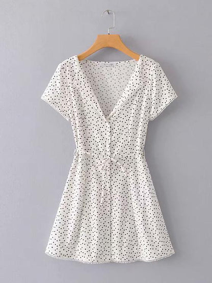 Sexy Lapel Polka-Dot Mini Dress