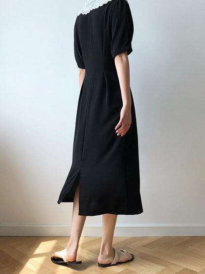 Original Empire Elasticity Lapel Lace Dress