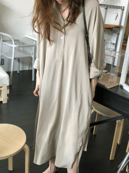 SIMPLE LAPEL SPLIT-SIDE LONG SLEEVES LONG DRESS