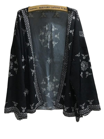 Beautiful Black Long Sleeve Printed Shawl Cover-up Tops