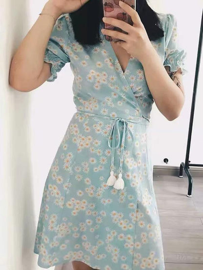 Fashion Floral Tasseled High Waisted Mini Dress