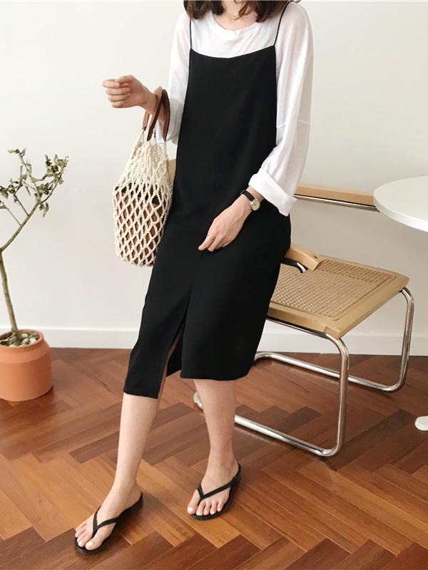 Cropped Split-front Simple Midi Dresses
