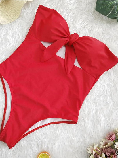 Plunge Neck Top With High Cut One-piece Swimsuit