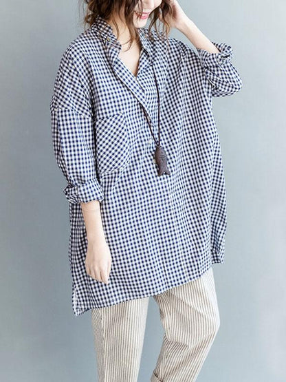 Casual Plaid Lapel Beaded Shirt