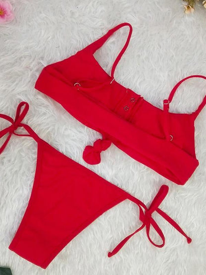 Button Top Knot Side Bottom Bikinis Swimwear
