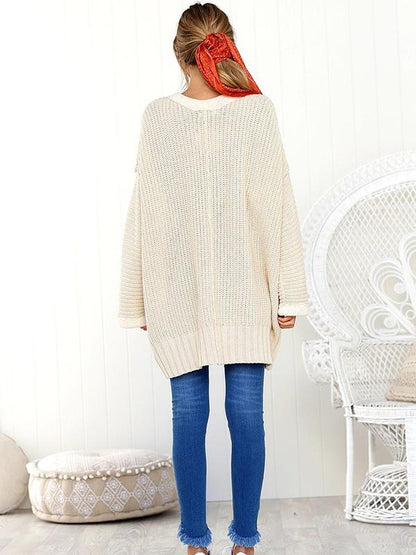 Solid Color V-neck Loose Sweater Tops