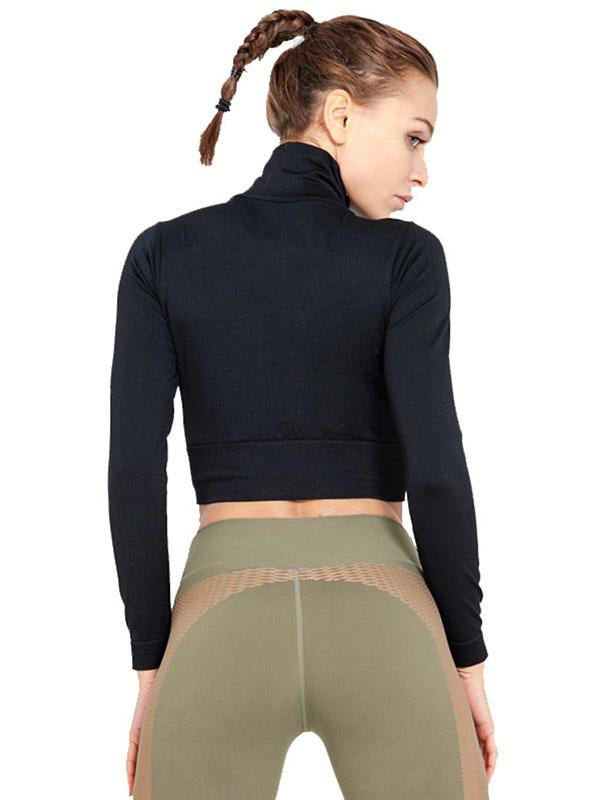 Solid Zipper Quick Dry Short Yoga Tops