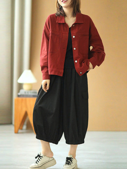 Urban Solid Color Lapel Single Breasted Jacket