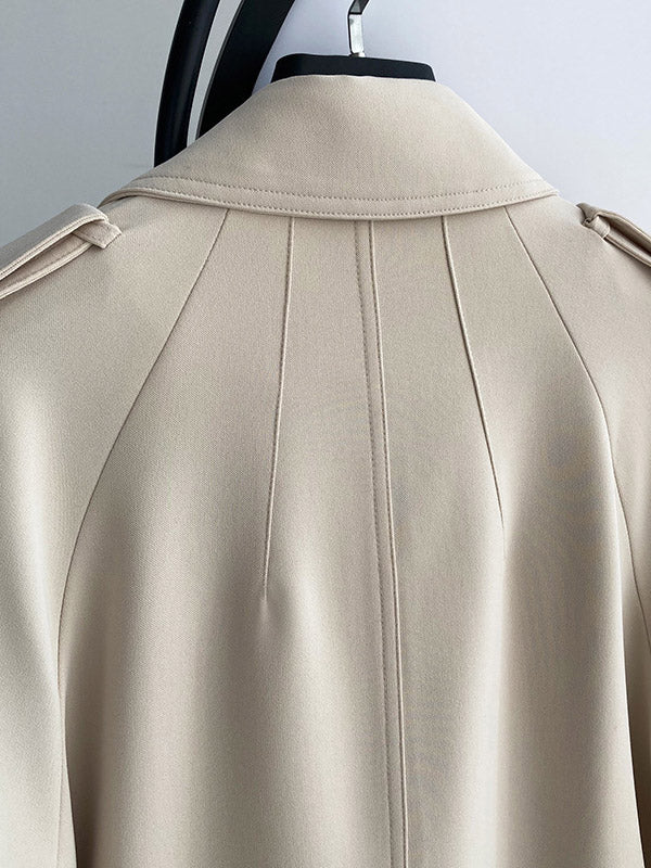 Chic Solid Color Buttoned Tied Notched Collar Long Sleeves Trench Coat