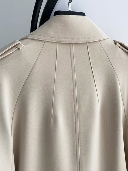 Chic Solid Color Buttoned Tied Notched Collar Long Sleeves Trench Coat