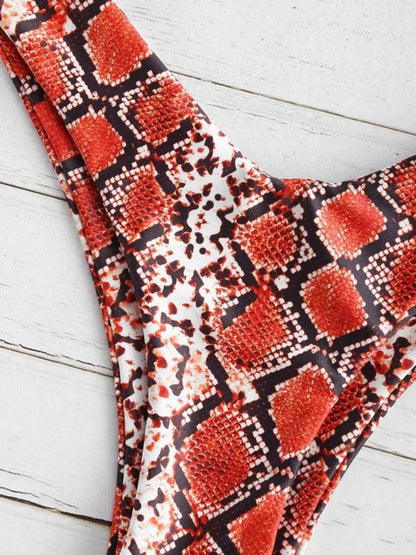 Snakeskin Printed Bandeau Bikinis Swimwear