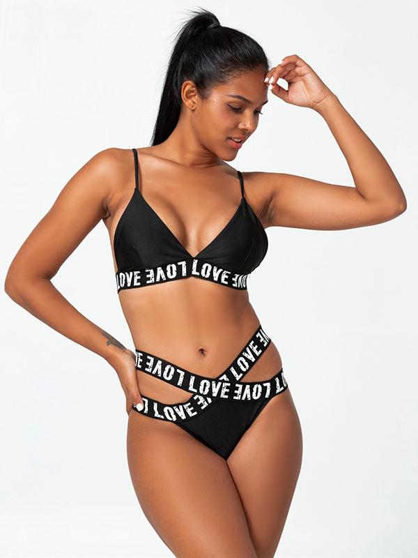 Sporty Bandage Split Bikini Swimsuit