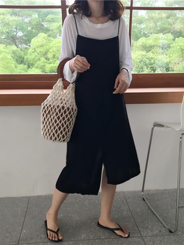 Cropped Split-front Simple Midi Dresses