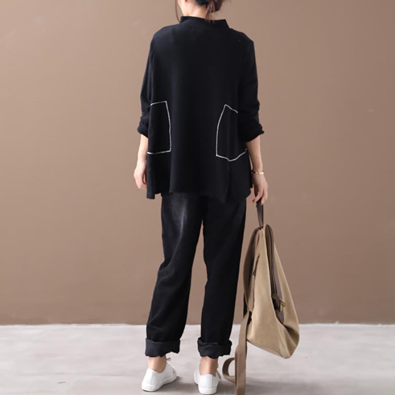 Buykud Decorative Line Casual Comfort Loose Sweater