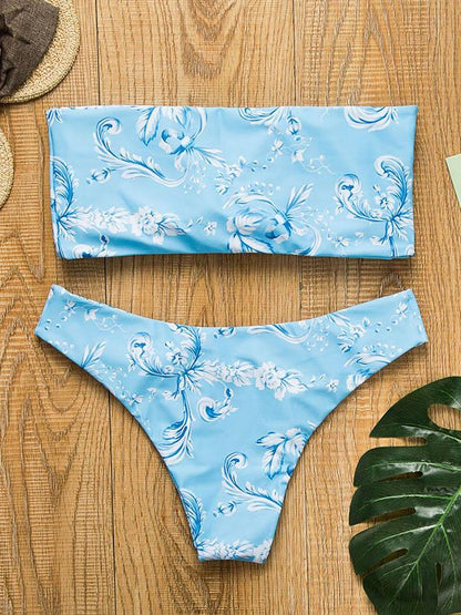 Bandeau Flowers&Leaves Printed Bikini