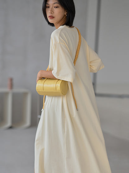 Casual Girlish Split-Side Pleated Half Sleeves Round-Neck Long T-Shirts