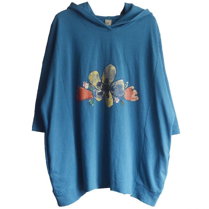 Cotton Print Loose Hooded Women Blouse