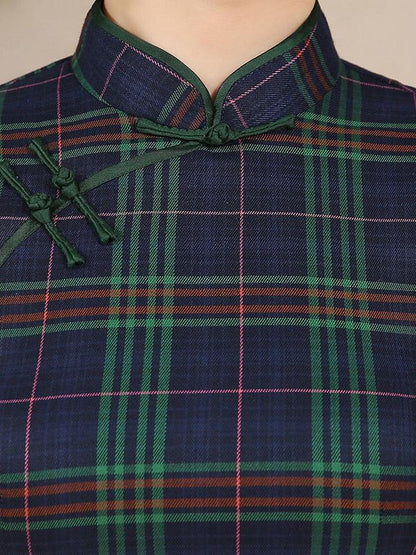 Red&Green Plaid Short Cheongsam Dress