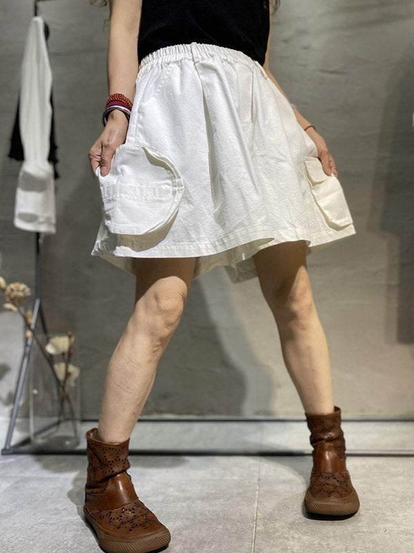 Casual With Pocket Solid Color Wide Leg Shorts
