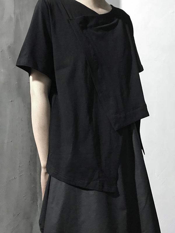 Simple Solid V-neck Asymmetric T-Shirt