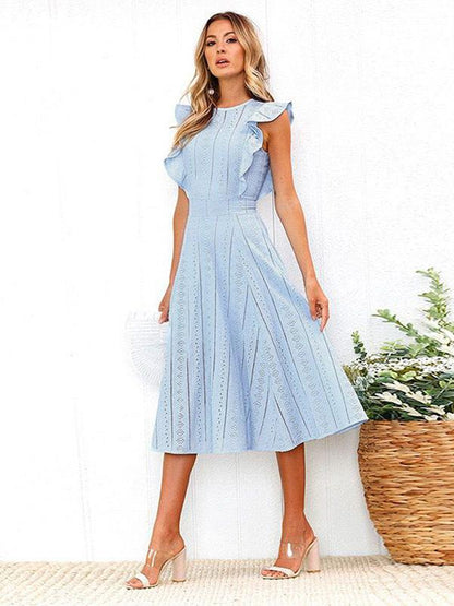 Lace Hollow Fuffled Irregular Midi Dress